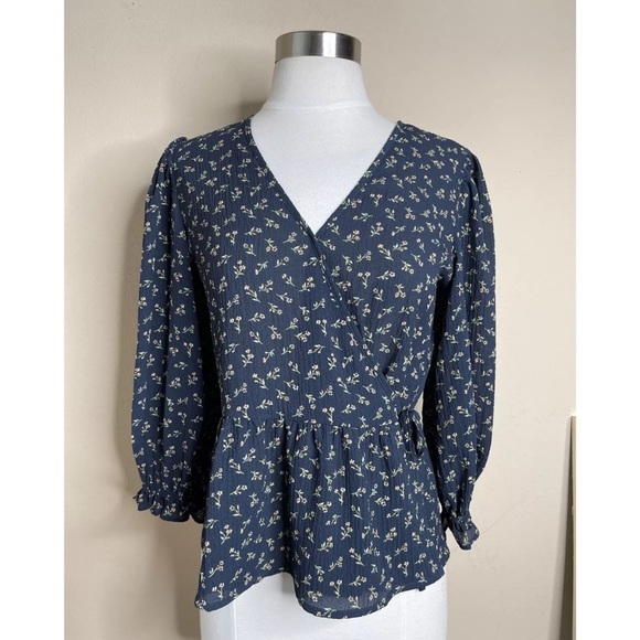 Puff-Sleeve Peplum Wrap Top in Spring Fling XS - Picture 4 of 9